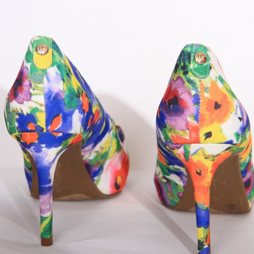 Bright Floral Peep-Toe Liz Claiborne High Heels - Picture 2 of 8